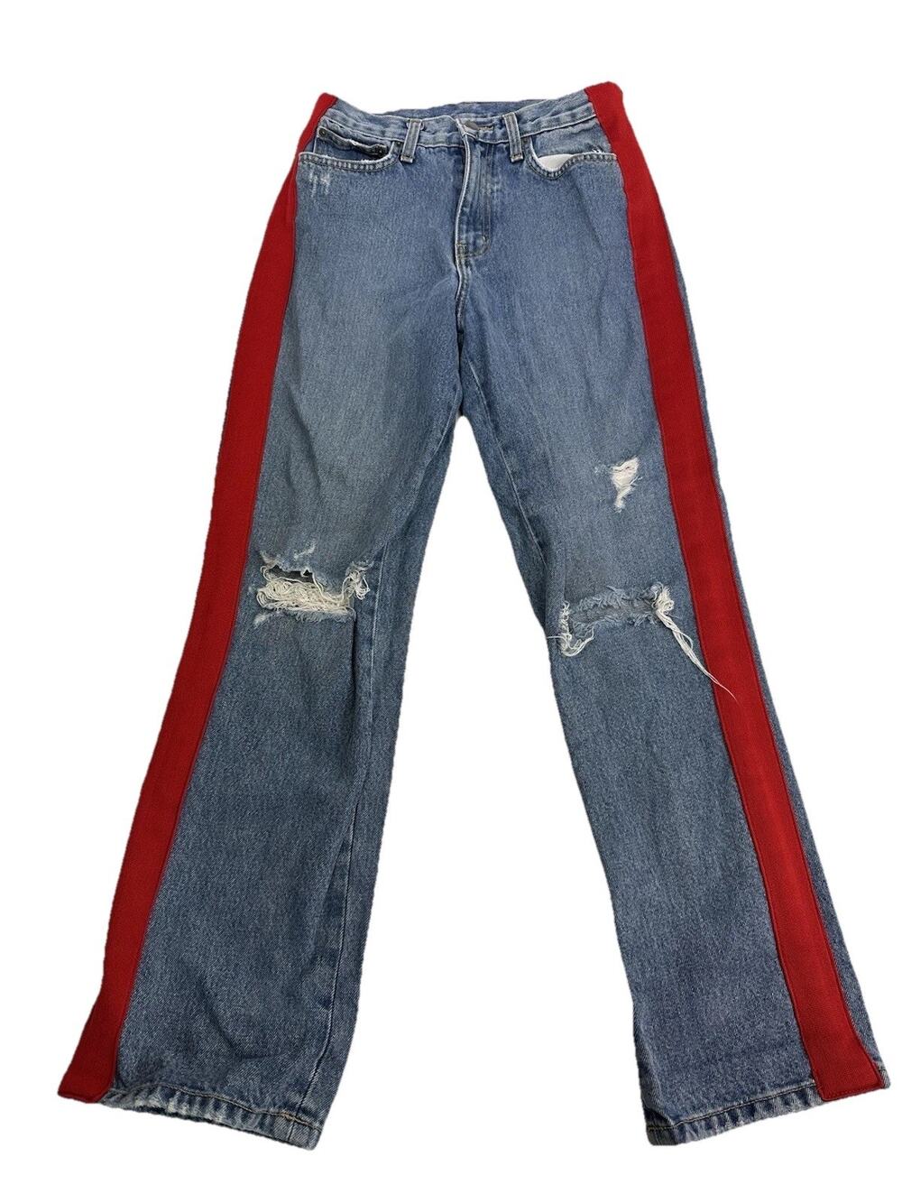 Carmar Denim Distressed Red Stripe Straight Leg Blue Jeans size 26